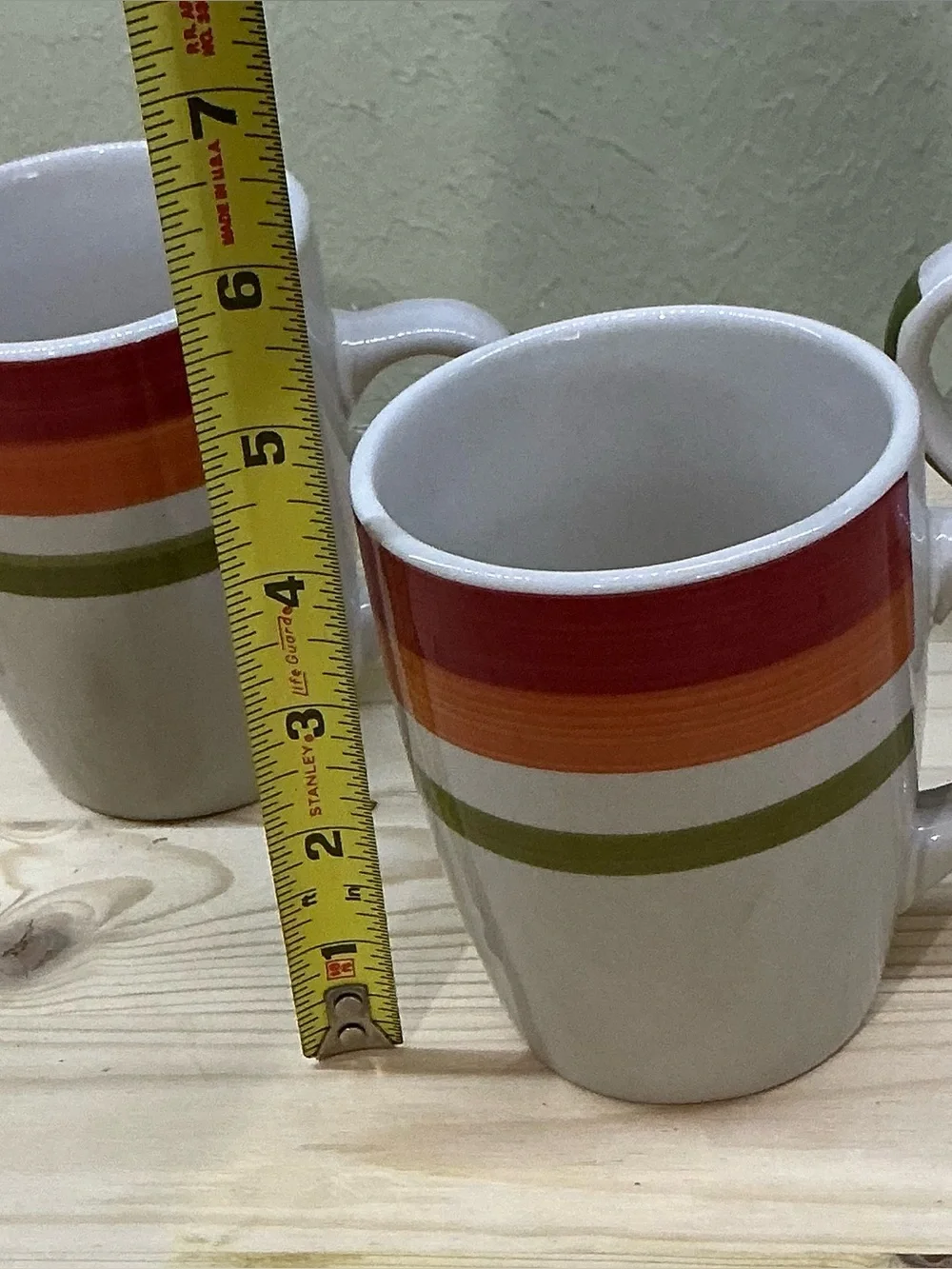 Vtg Royal Norfolk Stoneware Coffee Mugs Set Of 3 Red Orange Green Stripe Retro
